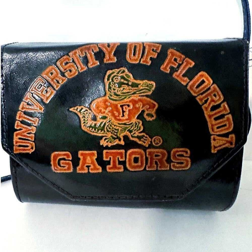 Handmade Vintage University Of Florida UF Leather Small Crossbody Navy Blue Bag - Picture 2 of 7